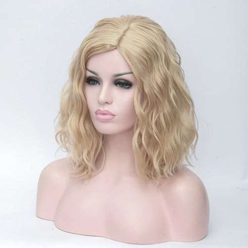 Image of BERON 14 inch Women Girls Short Curly Bob Wavy Wig Body Wave Halloween Cosplay Daily Party Wigs (Blonde)