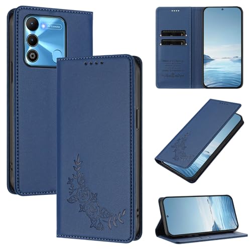 �X�}�z�P�[�X �Ή��@�� for Tecno Spark Go 2022,�Ή��@�� for Tecno Spark 9 4G / 8C 4G �yRFID�u���b�N�z�y�J�[�h�z���_�[�t�����z �}�O�l�b�g�J�� �X�^���h�@�\�t���z�X�}�z�P�[�X Blue
