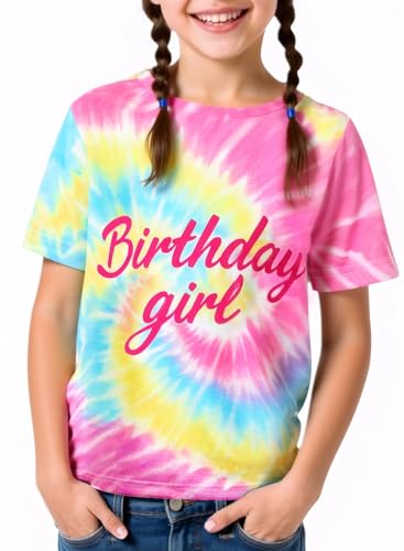 Birthday Girl Shirt 3-14 Years Party Outfits Short Sleeve Fashion for Kids Tie Dye Shirt Girls