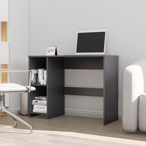 Image of Bniture Wooden Study Table for Home | Engineered Wood Study Table with 2 Storage Shelf | Multi Purpose Computer Desk for Writing & Study | Laptop Table for Study Room & Office | Slate Grey