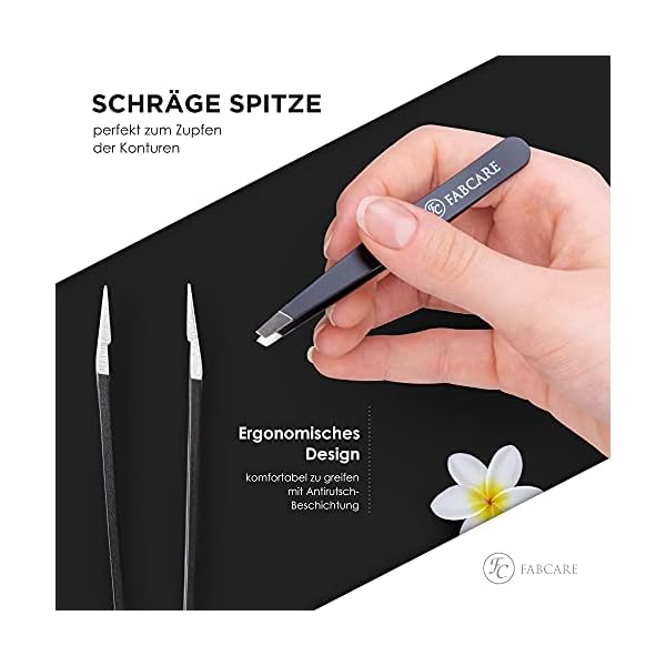 FABCARE Pinzette zum Augenbrauen zupfen (schräg) inkl. Etui - Verbesserte Spitze - Profi Augenbrauenpinzette mit Anti… – Bild 5