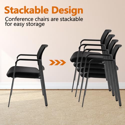 image for CLATINA Mesh Back Stacking Arm Chairs with Upholstered Fabric Seat and
