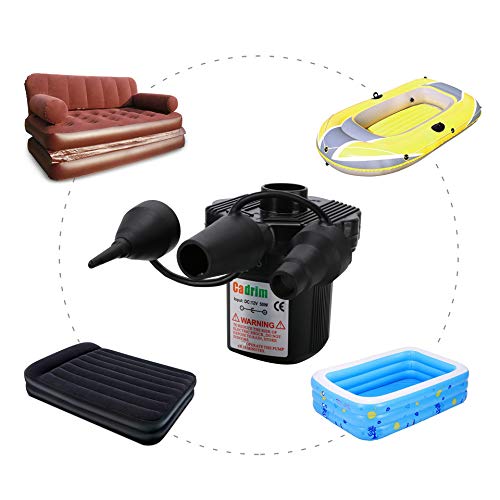 Cadrim 2 in 1 Elektrische Luftpumpe, Elektropumpe inkl 3 Aufsätze für Luftmatratzen, Schlauchboote, Gästebetten, aufblasbare Schwimmtiere Camping Automatisches schnelles Auf- und Abpumpen (Schwarz) - Image 3