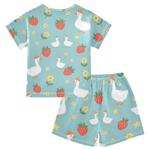 Pajama Short Sets Farm Animals with Strawberries Flowers Soft Cotton Summer Sleepwear 2 Piece PJS Size 5-14T2