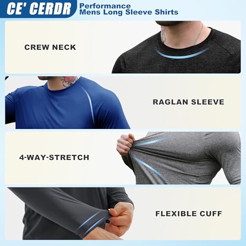 5/7 Pack Long Sleeve Shirts for Men - Quick Dry Moisture Wicking UPF 50+ Sun Protection T-Shirts for Workout Fishing Casual4
