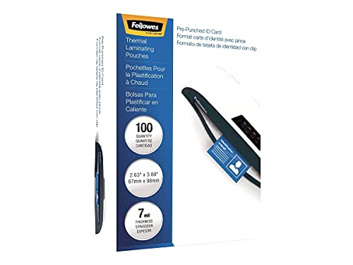 Fellowes 52050 Laminating Pouches, 7mil, 2 5/8 x 3 7/8, ID Size, 100/Pack