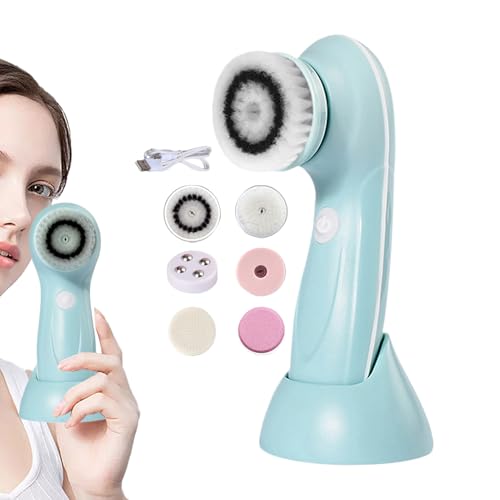 Fangfhai Cepillo facial eléctrico con 6 cabezales de cepillo, limpiador de piel recargable, dispositivo de masaje para frente, cuerpo, mejillas, nariz