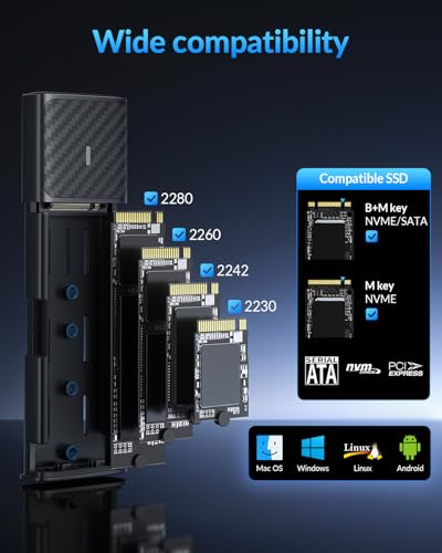 Image of NVMe Case [Tool-Free], SETMSPACE M2 SSD Enclosure [NVMe & SATA], M.2 SSD Enclosure with 2-in-1 Cable, M2 USB Adapter for M-Key and B&M Key, M2 SSD Case Made of Aluminium Grey Enclosure