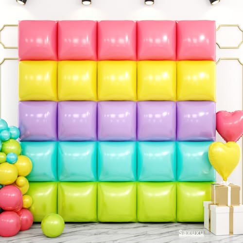 Pastel Rainbow Square Foil Balloon Wall 19 Inches Double Sided Square Balloons Tunnel Arch Kit for Bachelorette Birthday Baby Shower Wedding Anniversary Party Decorations