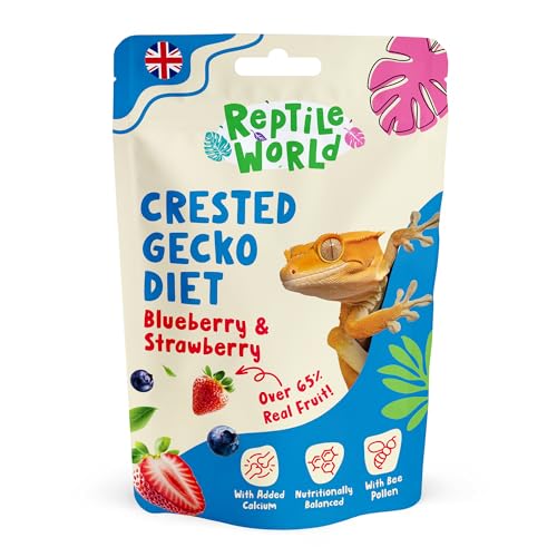 Reptile World Crested Gecko Diet - Blueberry & Strawberry 60g | Complete Food for Geckos All Natural Over 65% Real Fruit Made in the UK
