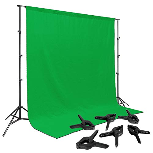 LimoStudio Photo Video Studio 10 ft. Adjustable Muslin Backdrop Support System with Green Background Muslin & Support Clamp, Backdrop Stand & Cross Bar, Solid Stable Structure, Photo Studio, AGG2063
