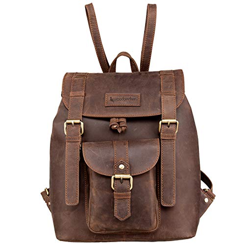 Woodpecker Men Women Genuine Leather Casual Travel Daypack College and Office Backpack (Brown)