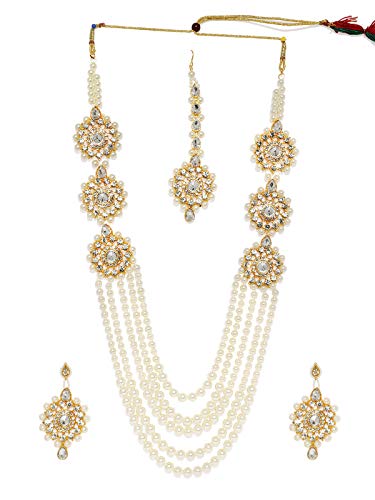 ZAVERI PEARLS Long Multi Layer Kundan & Pearl Necklace Set For Women-ZPFK7637