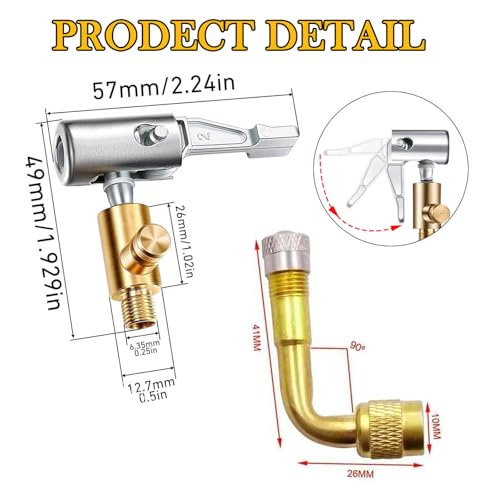 Image of 5 Pcs Tire Valve Extension, 8.25 Inch Flexible Valve Stem Extenders, 90 Degree Brass Tire Valve Extension Adaptors with Tire Inflator Hose Adapter Compatible for RV Bike Motorcycle Car
