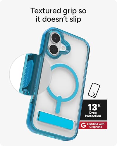 Image of ZAGG Santa Cruz Snap Case with Kickstand for iPhone 17 - Tranquil Blue, Drop Protection (13ft /4m), MagSafe Charging Compatible, ClearGuard Anti-Yellowing Technology, Scratch Resistant Phone Case