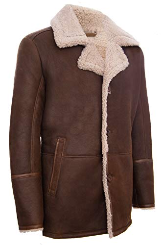 Mens Brown German Classic Real Sheepskin Shearling Leather Cromby Jacket Coat2