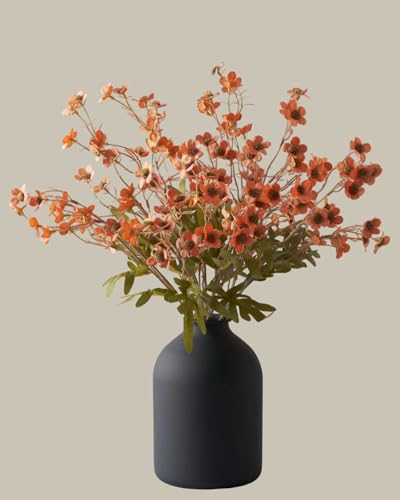 SilkSerenade Artificial White Kiku & Orange Wax Flowers for Spring Floral Stems Arrangements, Centerpieces for Tables, and Rustic Decorations for Home Decor & Vases Bulk Silk Flowers with Long Stems