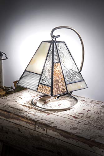 Small Lamp Tiffany Styled Stained Glass Decorative Accent Night Light Table Top Home Décor Bedroom, Bathroom, Nursery J Devlin Lam 710-3 (Beige) #TOP5