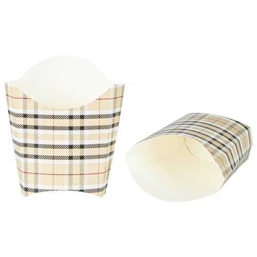 Restaurantware 2 oz Plaid Paper French Fry Cups, 100 Count