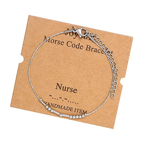 Image of JoycuFF Inspirational Morse Code Bracelets for Women Silver Beads Jewelry Encouragement Mantra Gifts for Her