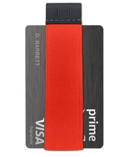 Image of Modern Carry Quick Draw Minimalist Wallet for Men & Women, Elastic Band Minimal Credit Card Holder with Leather Tab, Card Grabber for Long Nails, Money Clip Alternative (Black) (Neon Orange)