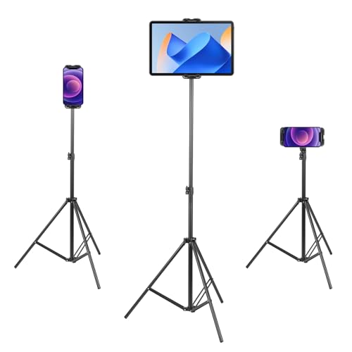 Phone Tripod Phone Tripod Stand Tablet Floor Stand Tripods, 65 Adjustable Tablet Floor Stand Height Adjustable Phones Floor Tripods Holder Compatible with iPhone 16/15/14/13/12/12 pro/11