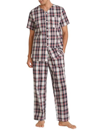 Latuza Men's Cotton Pajamas Set Button Up Shirt and Pants for Summer