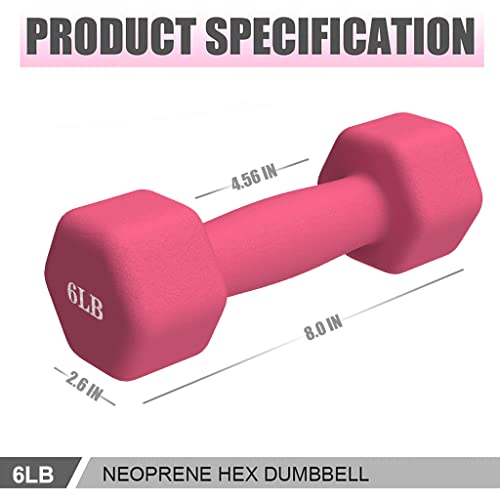 Jungaha 6Lb Dumbbells Set Of 2 Neoprene Coated Dumbbell Set Weight Set, Hex Shaped Heads Weights Dumbbells Set, Strength Training Equipment, 6 Lbs Pink #TOP2