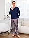 Demegimi Schlafanzug Herren Lang Baumwolle Pyjama Herren mit Rundhals und Karierter Hose Loungewear Sleepwear