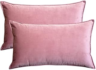 Lutanky Pack of 2 Velvet Cushion Covers Pink Decorative Rectangle Throw Pillow Case Soft Flanges Pillowcases for Sofa Bedroom with Invisible Zipper 12x20 Inch 30 x 50 cm