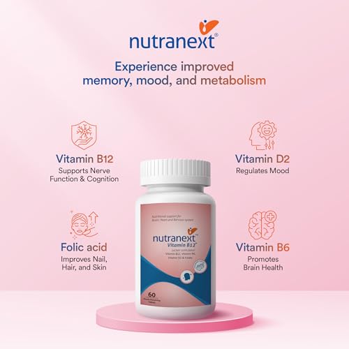 Image of Nutranext Vitamin B12 plus Chewable Tablets | with Vitamin B6, Folic Acid & Vitamin D | Supports Energy, Nerve & Brain Health | Strawberry Flavour | 60 Veg Tablets