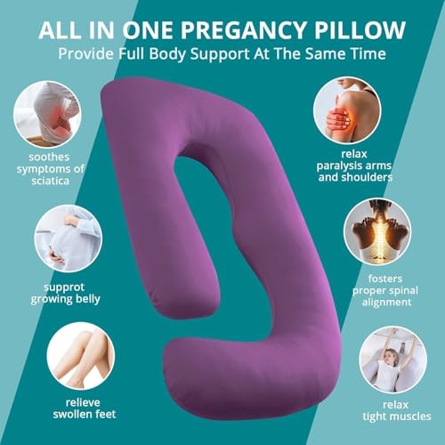 Image of Cooling Pregnancy Pillows for Sleeping, 65'' Full Body Pillow, Purple | Sasttie Maternity Pillow, OEKO-TEX, Down Alternative, Removable Cover, Pregnant Women Must Haves, Maternity Essential