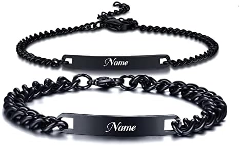 XUANPAI Personalised Engraved Cuban Couple Bracelets, Customizable Bracelets Couple Bracelets BFF Brother Sisters Bracelets Family Bracelets
