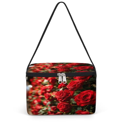 GzLeyigou Rose Red Lunch Bags for Women Men 9 Cans, Hot & Cold Food Delivery Bag Insulated Grocery Bag Insulated Lunch Box Cooler Bag for Office Work Picnic Beach