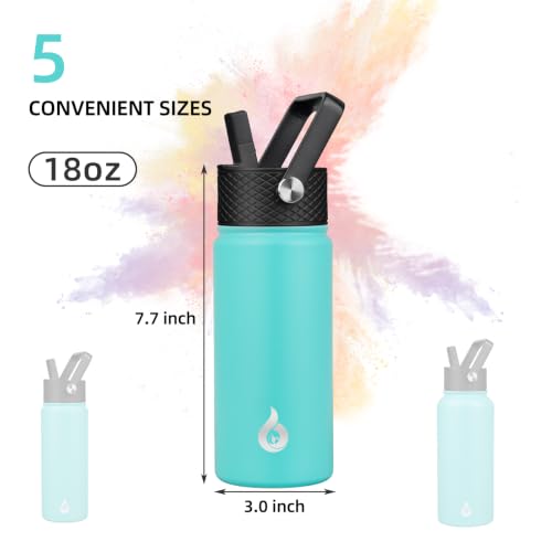 Image of BJPKPK Insulated Water Bottles with Straw Lid, 18oz Stainless Steel Metal Water Bottle, Cold Hot Thermo with 3 Lids, Leak Proof BPA Free Travel Cup, Wide Mouth Flasks, Thermo-Turquoise