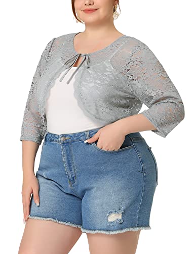 Agnes Orinda Bolero Cardigan for Women's Plus Size Office Tie Front Crop Floral Sheer Lace Shrug2