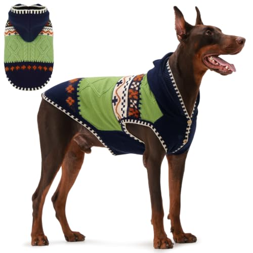 XXL Dog Sweater with Hood, Fair Isle Knit Pullover Dog Sweater for Winter