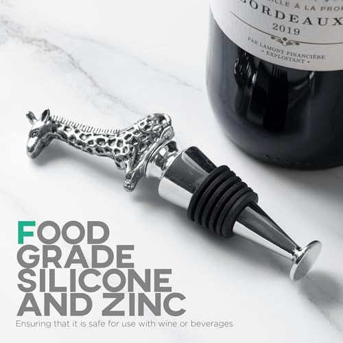 Homestia Wine Stoppers for Wine Bottles, Giraffe Wine Beverage Bottle Stopper, Stainless Steel Reusable Wine Corks with Silicone Seal, Bottle Cover Leak proof Keep Fresh