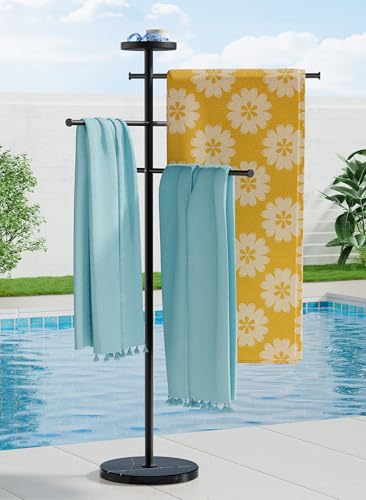 Natural Marble 59 Inch Outdoor Towel Rack with Weighted Base,