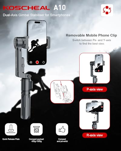 KOSCHEAL Estabilizador para Celular,Estabilizador para smartphone com Luz de Preenchimento e Tripé c