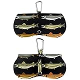 RODAILYCAY Eyeglasses Case Soft for Men Women, Portable Sunglass Pouch with Carabiner Hook, Leather Buckle Eyewear Holder Muskie Fishes Black Backround