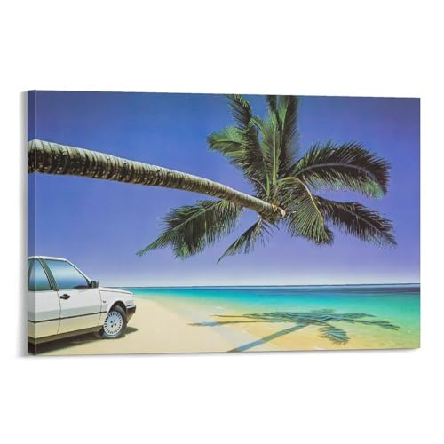 Impression toile Hiroshi Nagai haut de gamme voiture plage