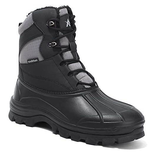 UPSOLO Mens Winter Boots Snow Backpacking Booties Duck Boot Warm Soft Rubber Sole Trekking Shoes Outdoor Trekking Casual Walking Lightweight Footwear(T1 Grey 9.5)