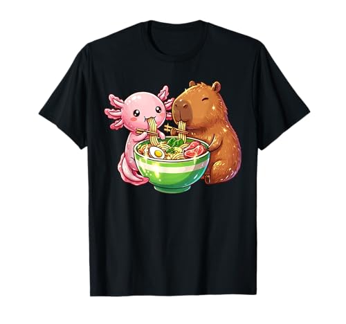 Capybara and Axolotl Eating Ramen T-Shirt
