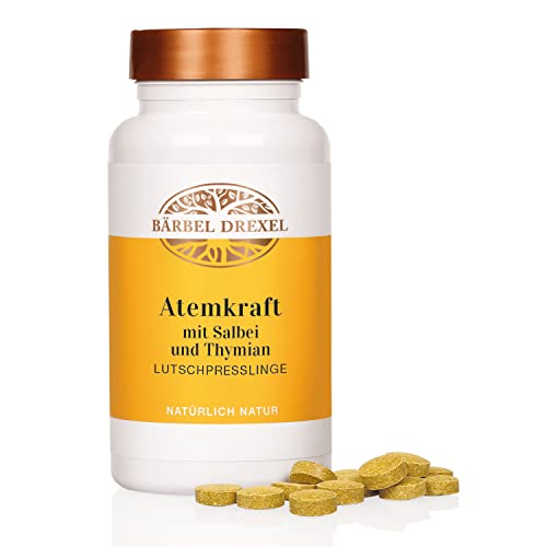 Atemkraft Lutsch-Tabletten Vegan, Komplex mit Salbei Thymian Kurkuma Vitamin C Eukalyptus (240 Stk.) Husten, Hals, Stimmbänder Lunge, Bronchien Atemwege 100% Herstellung Deutschland BÄRBEL DREXEL® Cover