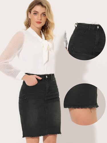 Allegra K Denim Skirt for Women's Casual Distressed Knee Length Jeans Skirts2