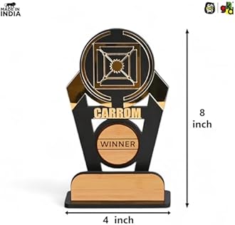 GKD Wooden & Acrylic Sports Winner Trophy - Carom - Ideal for Awards & Celebrations