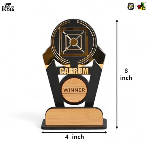 GKD Wooden & Acrylic Sports Winner Trophy - Carom - Ideal for Awards & Celebrations