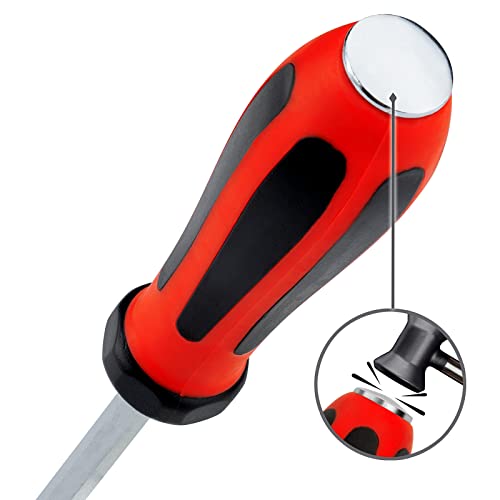 Jetech Flathead Screwdriver 6X125Mm, Go Through Slotted Screwdriver With Striking Cap, S2 Steel With Magnetic Tip, Ergonomic Soft Grip Tpr Handle, Black & Red #TOP2
