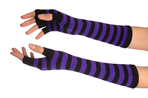Purple & Black Stripes Fingerless Gloves - Gloves